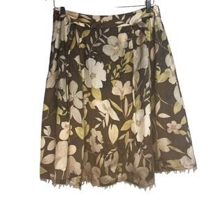 Silk Banana Republic Floral Earthtone A-Line Preppy Skirt, Size 2, Lined